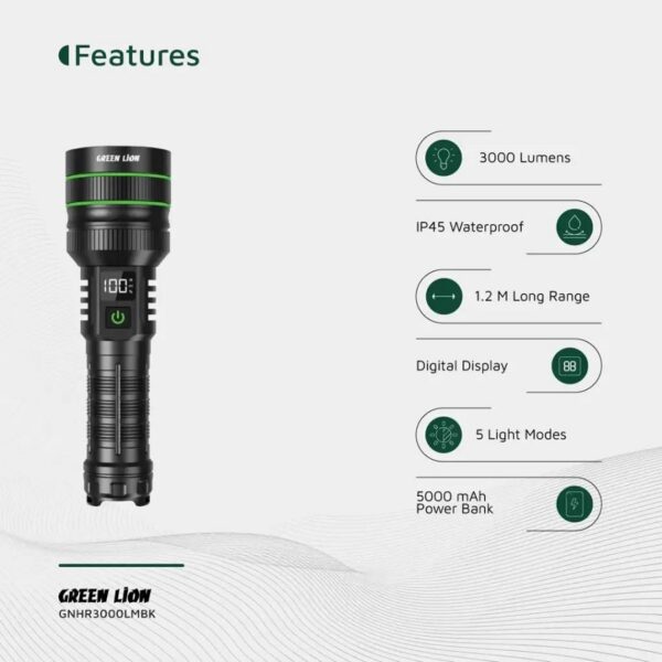 چراغ قوه گرین لاین مدل GNHR3000LMBK - Image 5